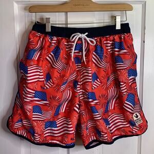 Rowdy Gentleman National Anthem USA Patriotic Flag Red Swim Trunks M-120 Sz L